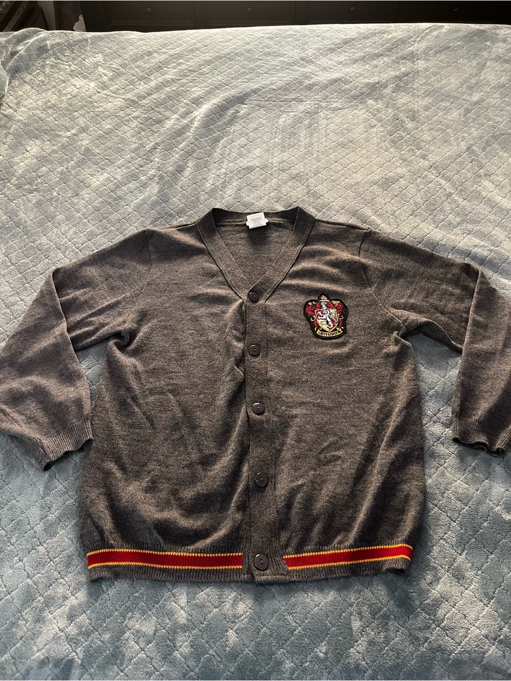 Harry Potter Gryffindor Gray Cardigan with Red and Yellow Trim and Crest XL
